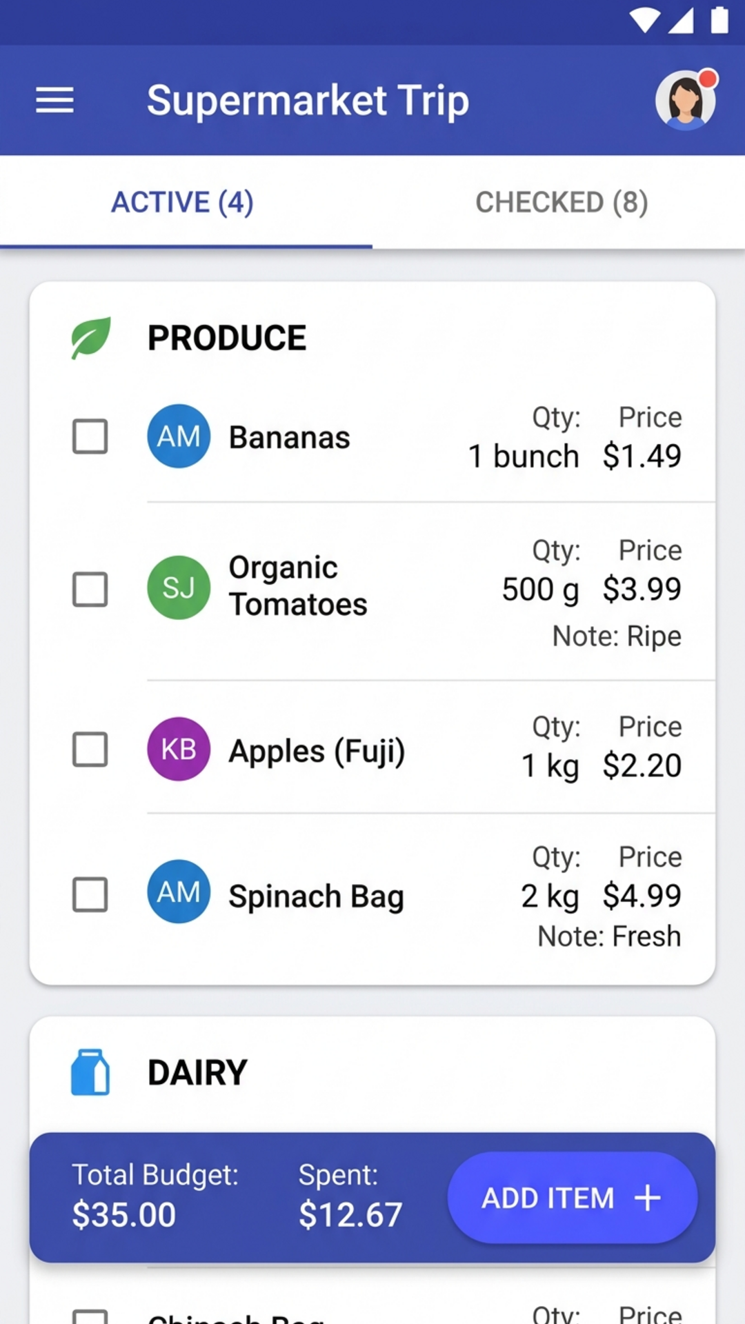 In-Cart Interactive List